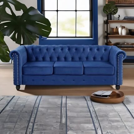 three seater sofa, blue sofa