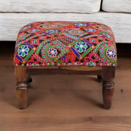 wooden foot stool, fabric foot stool