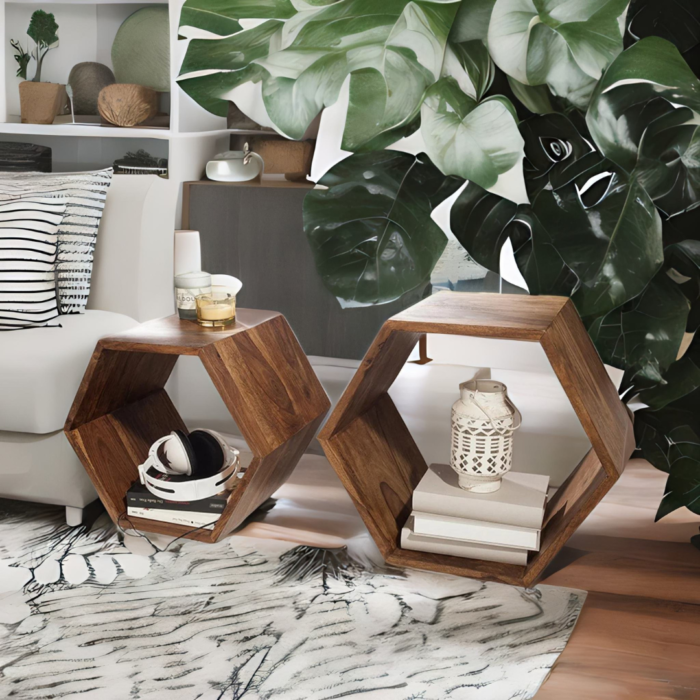 nesting table set, sheesham wood nesting table