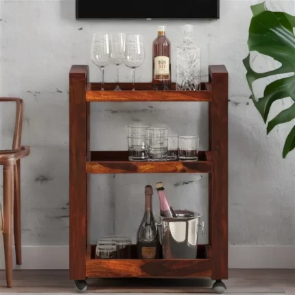 sheesham wood bar trolley, wooden bar trolley
