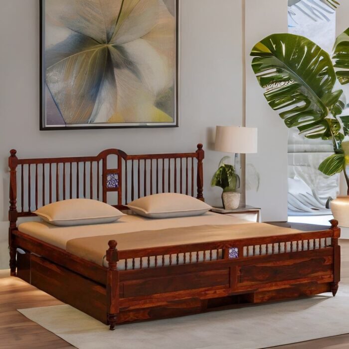 wooden bed with drawer storage