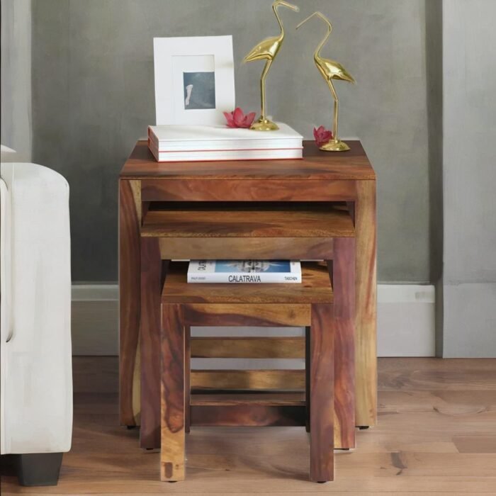 wooden side table set, side table set of 3