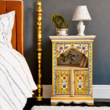 wooden bedside cabinet, painted cabinet